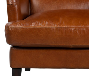 Sarreid Elite Wing Lounge Chair - Vintage Havana Leather With Rubber Wood Frame For Timeless Elegance Brown  40801
