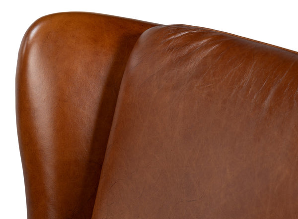Sarreid Elite Wing Lounge Chair - Vintage Havana Leather With Rubber Wood Frame For Timeless Elegance Brown  40801
