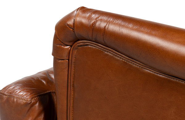 Sarreid Elite Wing Lounge Chair - Vintage Havana Leather With Rubber Wood Frame For Timeless Elegance Brown  40801