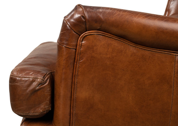 Sarreid Elite Wing Lounge Chair - Vintage Havana Leather With Rubber Wood Frame For Timeless Elegance Brown  40801