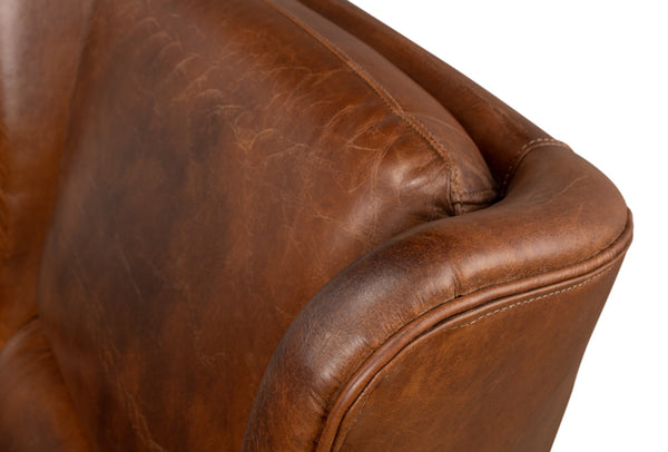 Sarreid Elite Wing Lounge Chair - Vintage Havana Leather With Rubber Wood Frame For Timeless Elegance Brown  40801