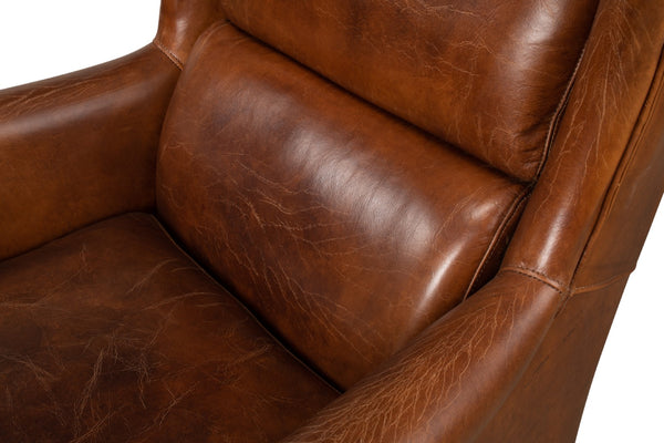 Sarreid Elite Wing Lounge Chair - Vintage Havana Leather With Rubber Wood Frame For Timeless Elegance Brown  40801