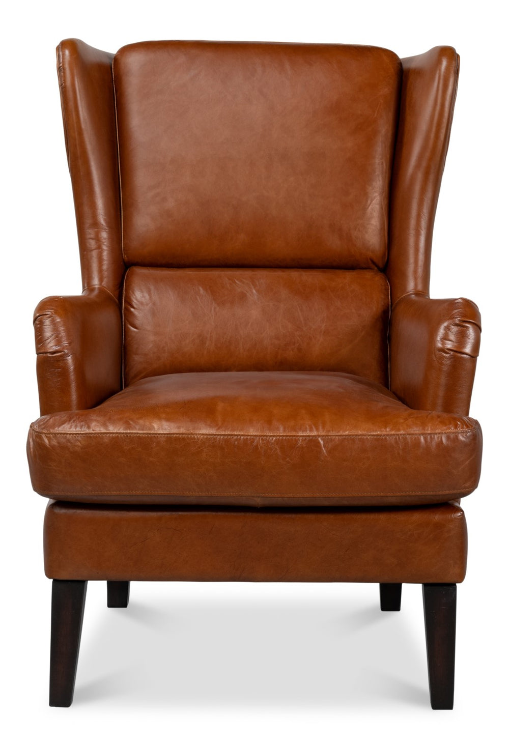 Sarreid Elite Wing Lounge Chair - Vintage Havana Leather With Rubber Wood Frame For Timeless Elegance Brown  40801