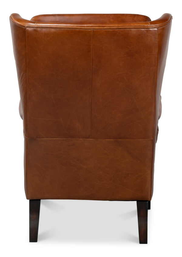 Sarreid Elite Wing Lounge Chair - Vintage Havana Leather With Rubber Wood Frame For Timeless Elegance Brown  40801
