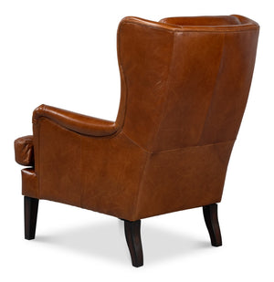 Sarreid Elite Wing Lounge Chair - Vintage Havana Leather With Rubber Wood Frame For Timeless Elegance Brown  40801