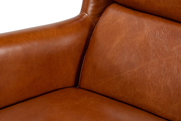Sarreid Elite Wing Lounge Chair - Vintage Havana Leather With Rubber Wood Frame For Timeless Elegance Brown  40801