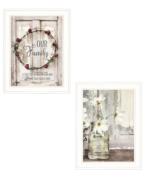 Homeroots Set Of Two Our Family Blossoms White Framed Print Wall Art  Wood Print 408020
