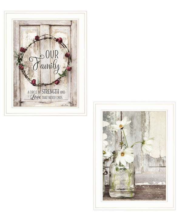 Homeroots Set Of Two Our Family Blossoms White Framed Print Wall Art  Wood Print 408020