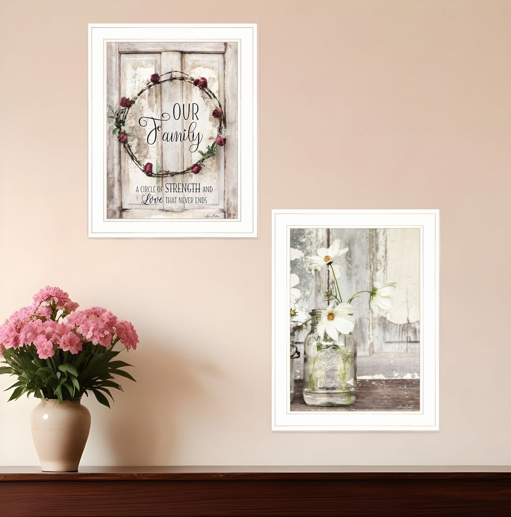 Homeroots Set Of Two Our Family Blossoms White Framed Print Wall Art  Wood Print 408020