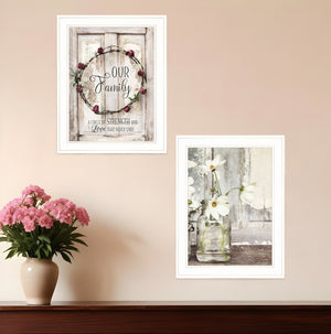 Homeroots Set Of Two Our Family Blossoms White Framed Print Wall Art  Wood Print 408020