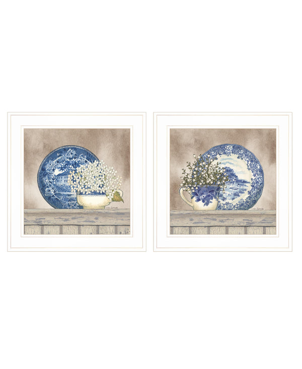 Homeroots Set Of Two The Farmhouse Blues 1 White Framed Print Wall Art White Wood Print 408022