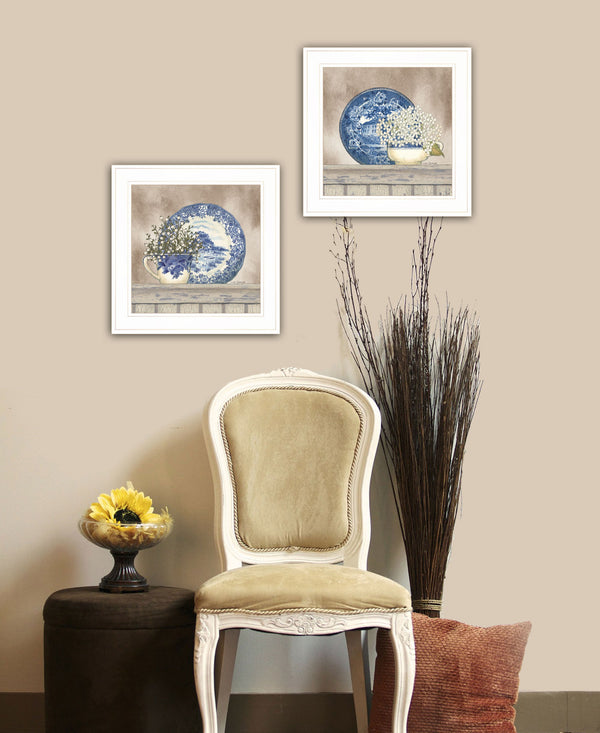Homeroots Set Of Two The Farmhouse Blues 1 White Framed Print Wall Art White Wood Print 408022