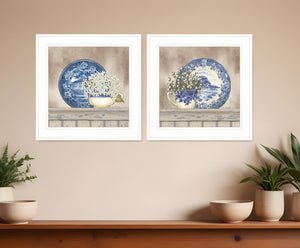 Homeroots Set Of Two The Farmhouse Blues 1 White Framed Print Wall Art White Wood Print 408022