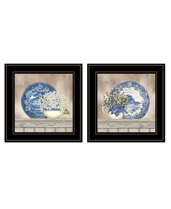 Homeroots Set Of Two The Farmhouse Blues Black Framed Print Wall Art Black And Gold Wood Print 408023