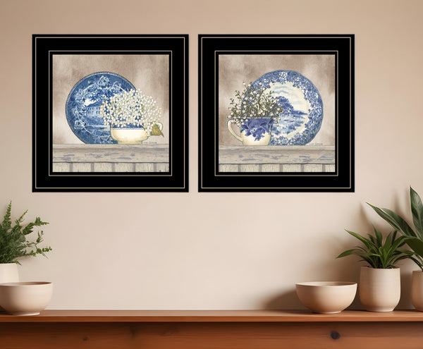 Homeroots Set Of Two The Farmhouse Blues Black Framed Print Wall Art Black And Gold Wood Print 408023