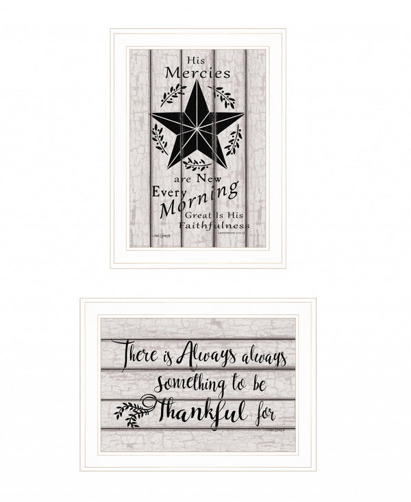 Homeroots Set Of Two His Mercies And Thankful 1 White Framed Print Wall Art White Wood Print 408025