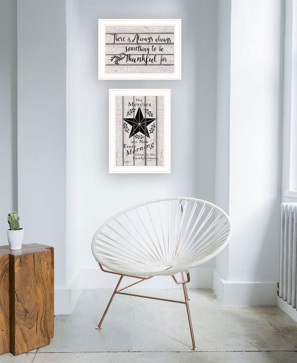 Homeroots Set Of Two His Mercies And Thankful 1 White Framed Print Wall Art White Wood Print 408025