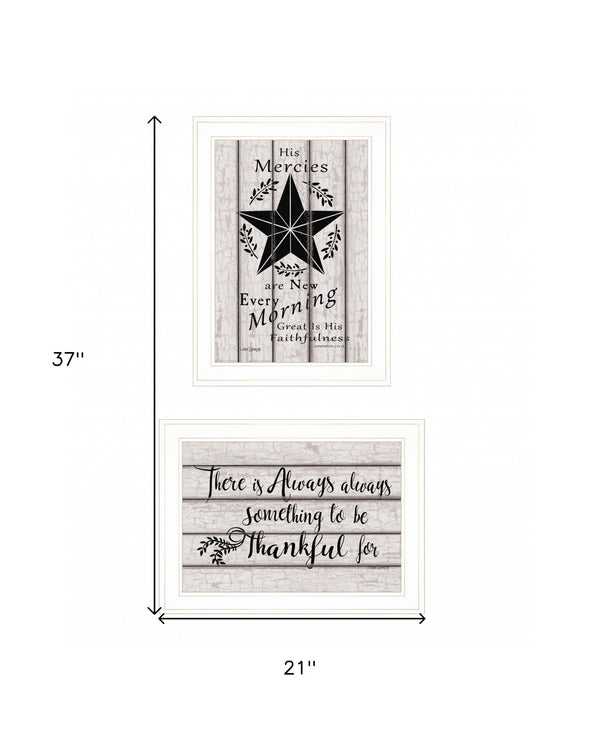 Homeroots Set Of Two His Mercies And Thankful 1 White Framed Print Wall Art White Wood Print 408025