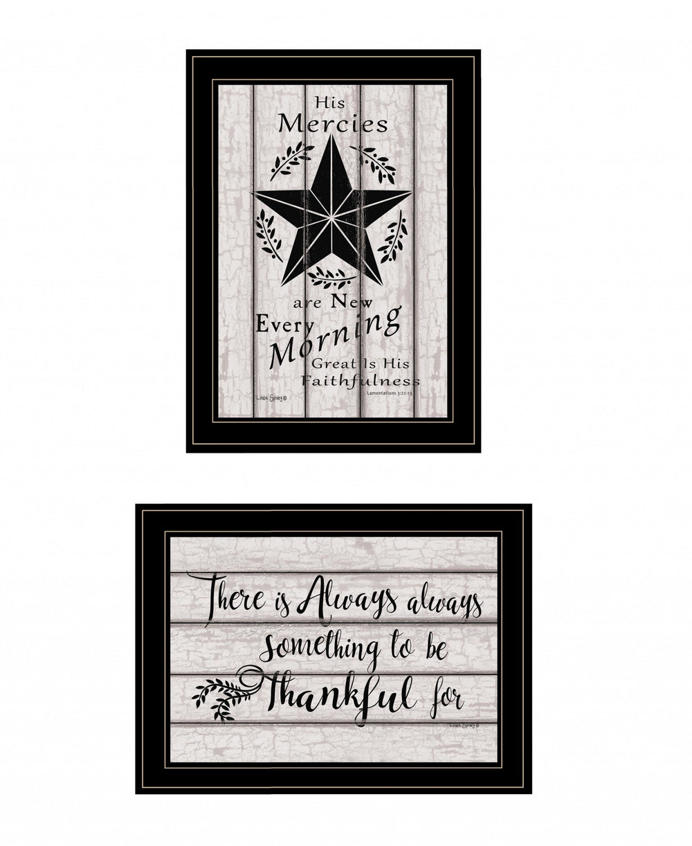 Homeroots Set Of Two His Mercies And Thankful 2 Black Framed Print Wall Art  Wood Print 408026