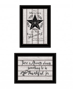 Homeroots Set Of Two His Mercies And Thankful 2 Black Framed Print Wall Art  Wood Print 408026