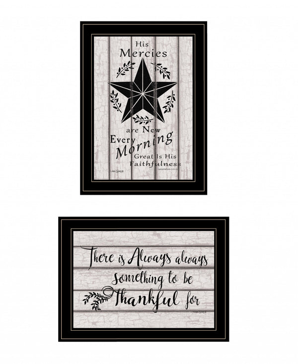 Homeroots Set Of Two His Mercies And Thankful 2 Black Framed Print Wall Art  Wood Print 408026