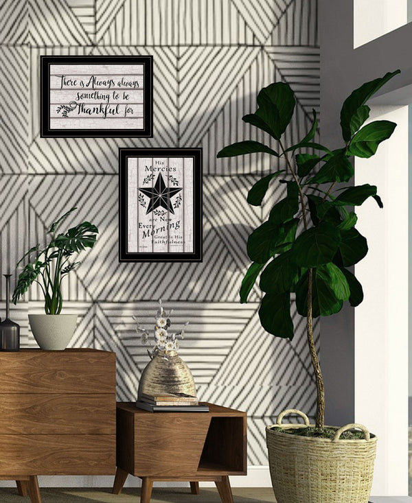 Homeroots Set Of Two His Mercies And Thankful 2 Black Framed Print Wall Art  Wood Print 408026