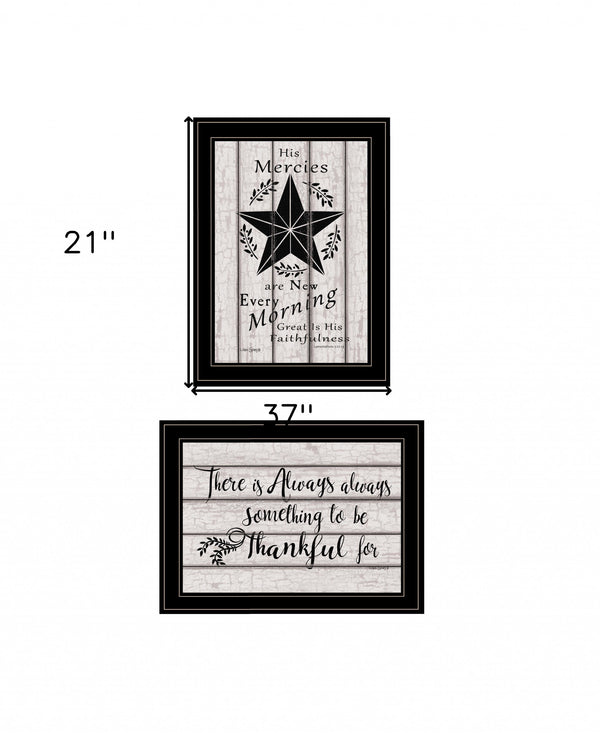 Homeroots Set Of Two His Mercies And Thankful 2 Black Framed Print Wall Art  Wood Print 408026