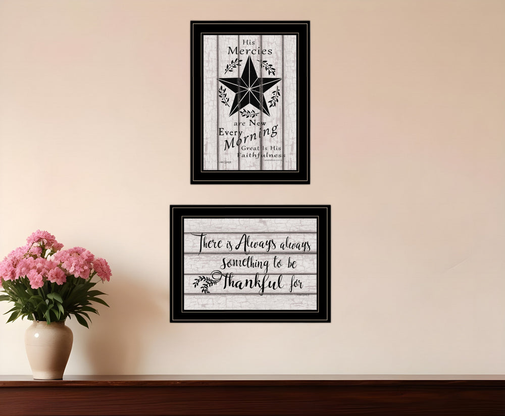 Homeroots Set Of Two His Mercies And Thankful 2 Black Framed Print Wall Art  Wood Print 408026