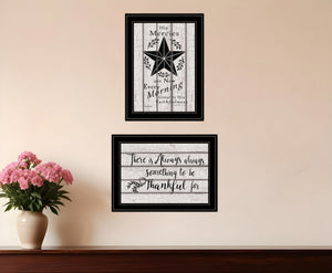 Homeroots Set Of Two His Mercies And Thankful 2 Black Framed Print Wall Art  Wood Print 408026