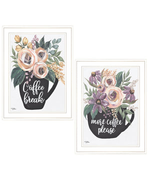 HomeRoots Set of Two Rustic Coffee and Floral Framed Prints - Charming Kitchen Wall Art for Modern Spaces 408027