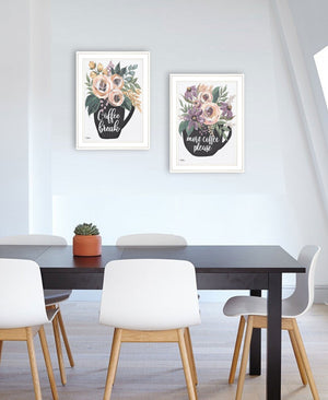 HomeRoots Set of Two Rustic Coffee and Floral Framed Prints - Charming Kitchen Wall Art for Modern Spaces 408027
