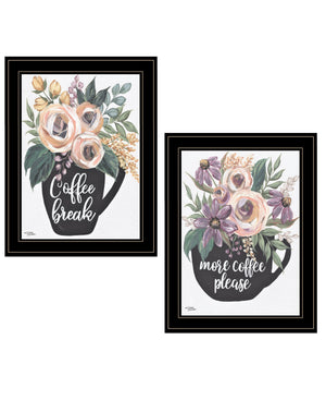 Homeroots Set Of Two More Coffee Please Or Coffee Break Black Framed Print Kitchen Wall Art Black And Gold Wood Print 408028