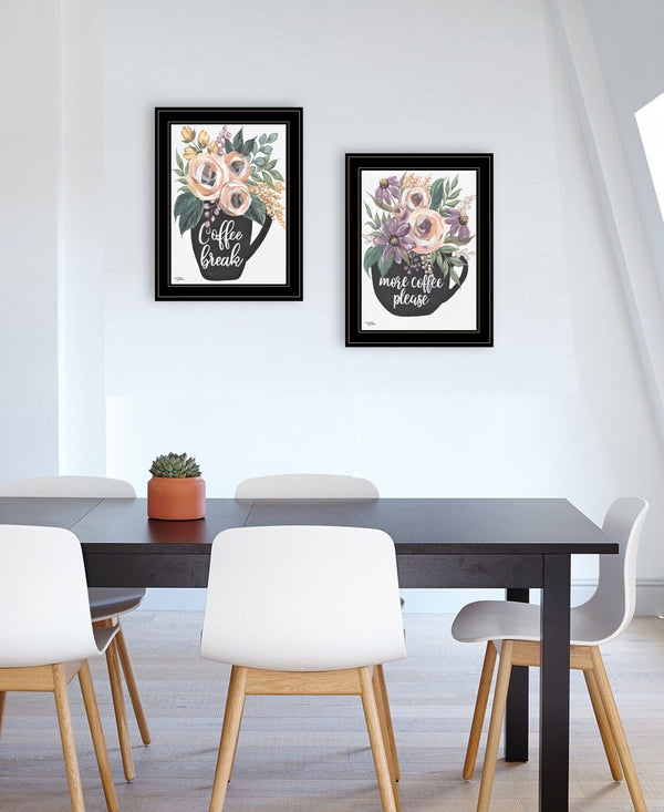 Homeroots Set Of Two More Coffee Please Or Coffee Break Black Framed Print Kitchen Wall Art Black And Gold Wood Print 408028