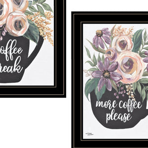 Homeroots Set Of Two More Coffee Please Or Coffee Break Black Framed Print Kitchen Wall Art Black And Gold Wood Print 408028