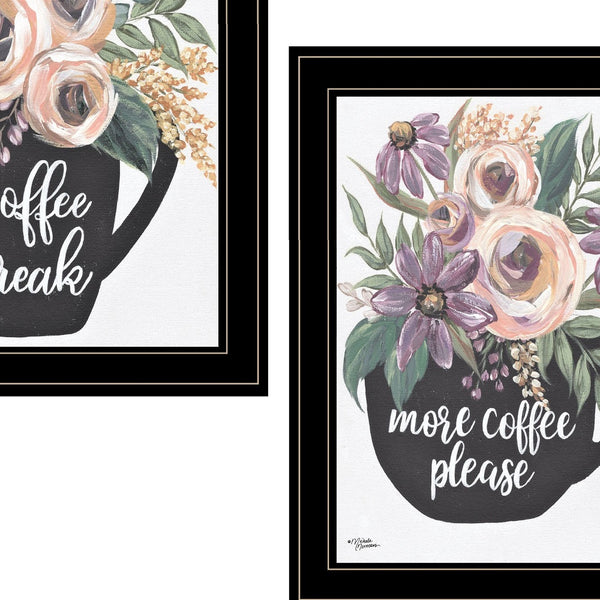 Homeroots Set Of Two More Coffee Please Or Coffee Break Black Framed Print Kitchen Wall Art Black And Gold Wood Print 408028