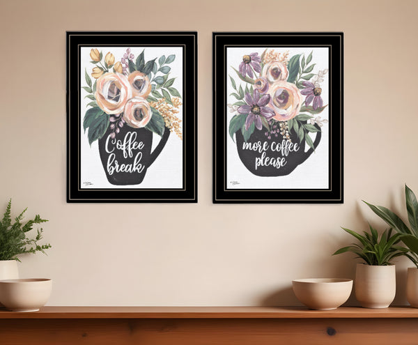 Homeroots Set Of Two More Coffee Please Or Coffee Break Black Framed Print Kitchen Wall Art Black And Gold Wood Print 408028