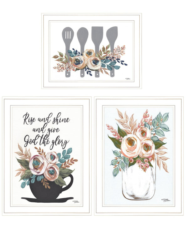 HomeRoots Set of Three Rustic Farmhouse White Framed Kitchen Prints – Uplifting Coffee-Inspired Art Decor 408029