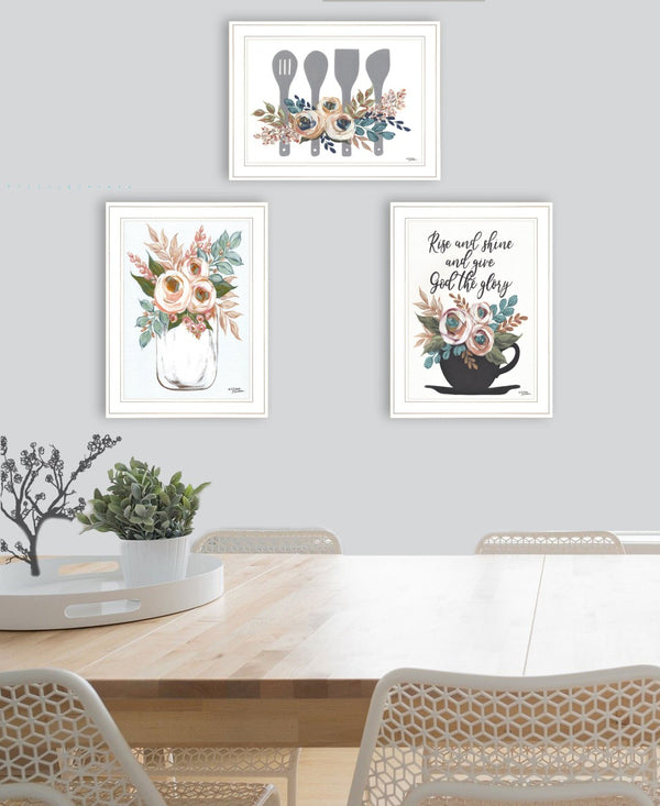 HomeRoots Set of Three Rustic Farmhouse White Framed Kitchen Prints – Uplifting Coffee-Inspired Art Decor 408029
