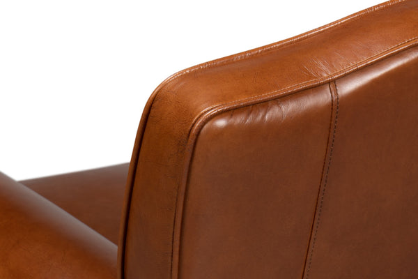 Sarreid Elite French Club Chair - Vintage Havana Leather & Solid Wood Design For Timeless Elegance Brown  40802