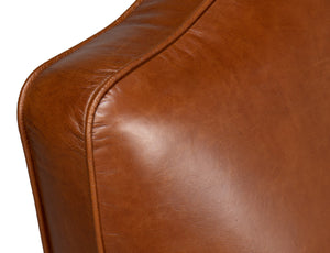 Sarreid Elite French Club Chair - Vintage Havana Leather & Solid Wood Design For Timeless Elegance Brown  40802