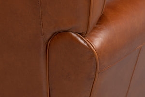 Sarreid Elite French Club Chair - Vintage Havana Leather & Solid Wood Design For Timeless Elegance Brown  40802