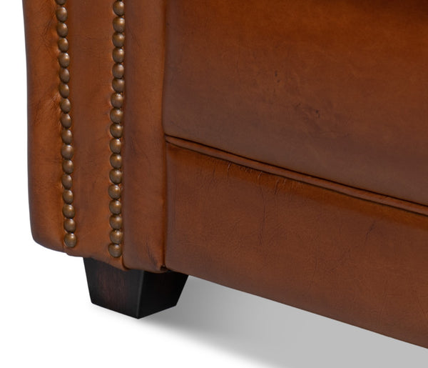 Sarreid Elite French Club Chair - Vintage Havana Leather & Solid Wood Design For Timeless Elegance Brown  40802