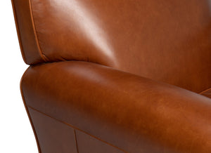 Sarreid Elite French Club Chair - Vintage Havana Leather & Solid Wood Design For Timeless Elegance Brown  40802