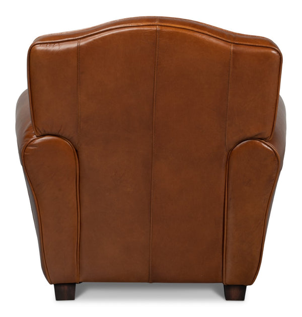 Sarreid Elite French Club Chair - Vintage Havana Leather & Solid Wood Design For Timeless Elegance Brown  40802