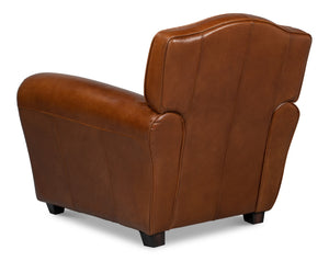 Sarreid Elite French Club Chair - Vintage Havana Leather & Solid Wood Design For Timeless Elegance Brown  40802