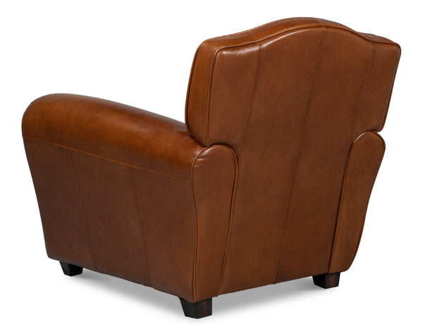 Sarreid Elite French Club Chair - Vintage Havana Leather & Solid Wood Design For Timeless Elegance Brown  40802