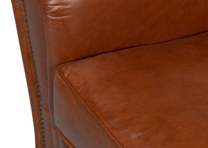 Sarreid Elite French Club Chair - Vintage Havana Leather & Solid Wood Design For Timeless Elegance Brown  40802