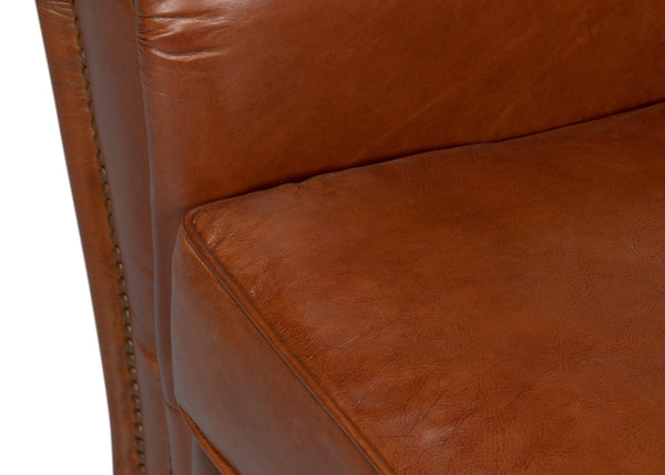 Sarreid Elite French Club Chair - Vintage Havana Leather & Solid Wood Design For Timeless Elegance Brown  40802