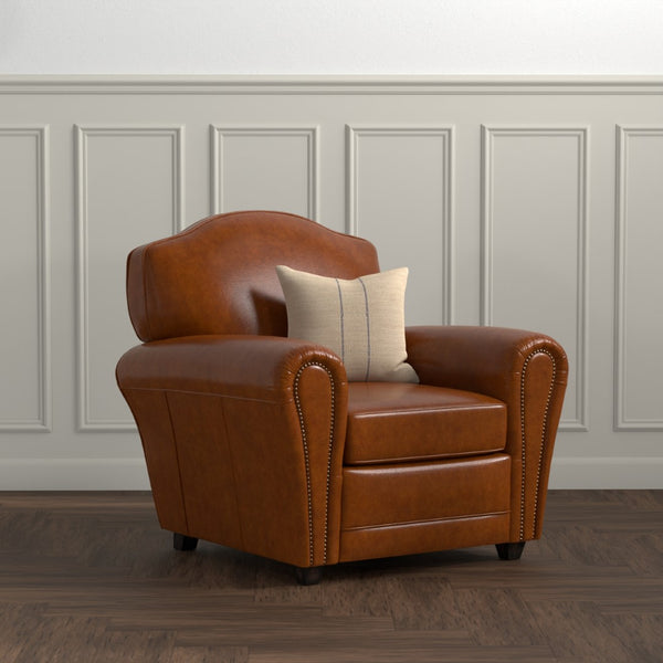 Sarreid Elite French Club Chair - Vintage Havana Leather & Solid Wood Design For Timeless Elegance Brown  40802