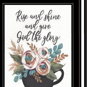 HomeRoots Set of Three Rise and Shine Kitchen Framed Prints – Rustic Wall Art for Modern Farmhouse Decor Black and Gold 408030